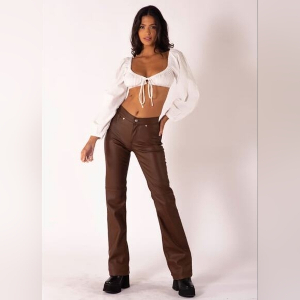 REVICE High Street Faux Leather Flare Pants Brown Size 29 - Picture 9 of 14